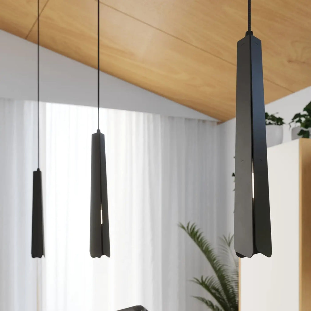 Suspension prisme en acier élancé, 1 ou 3 lumières, blanc ou noir
