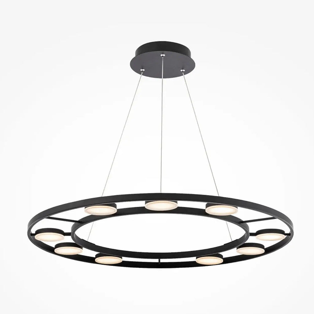 Suspension LED anneau noir à spots orientables, blanc chaud