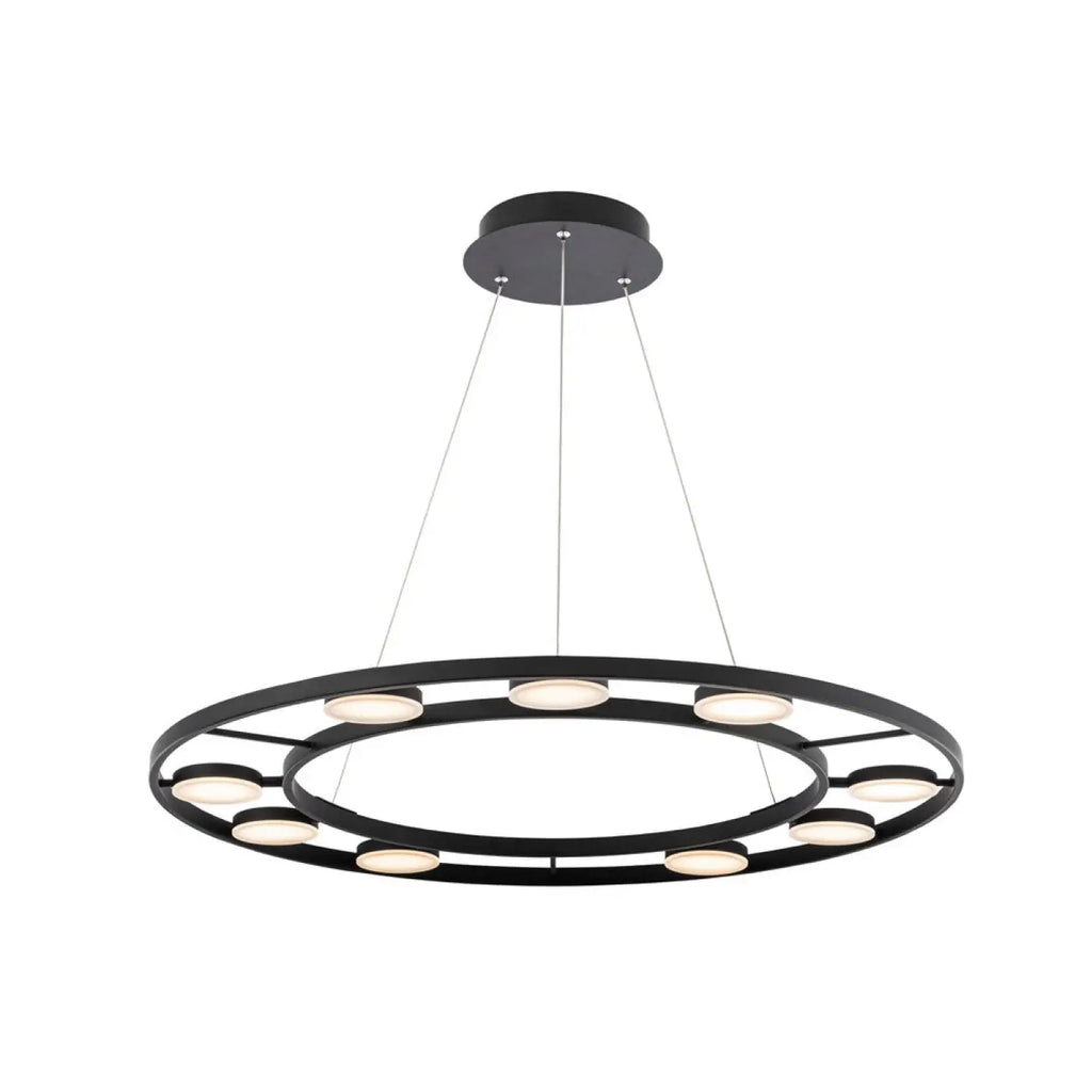 Suspension LED anneau noir à spots orientables, blanc chaud