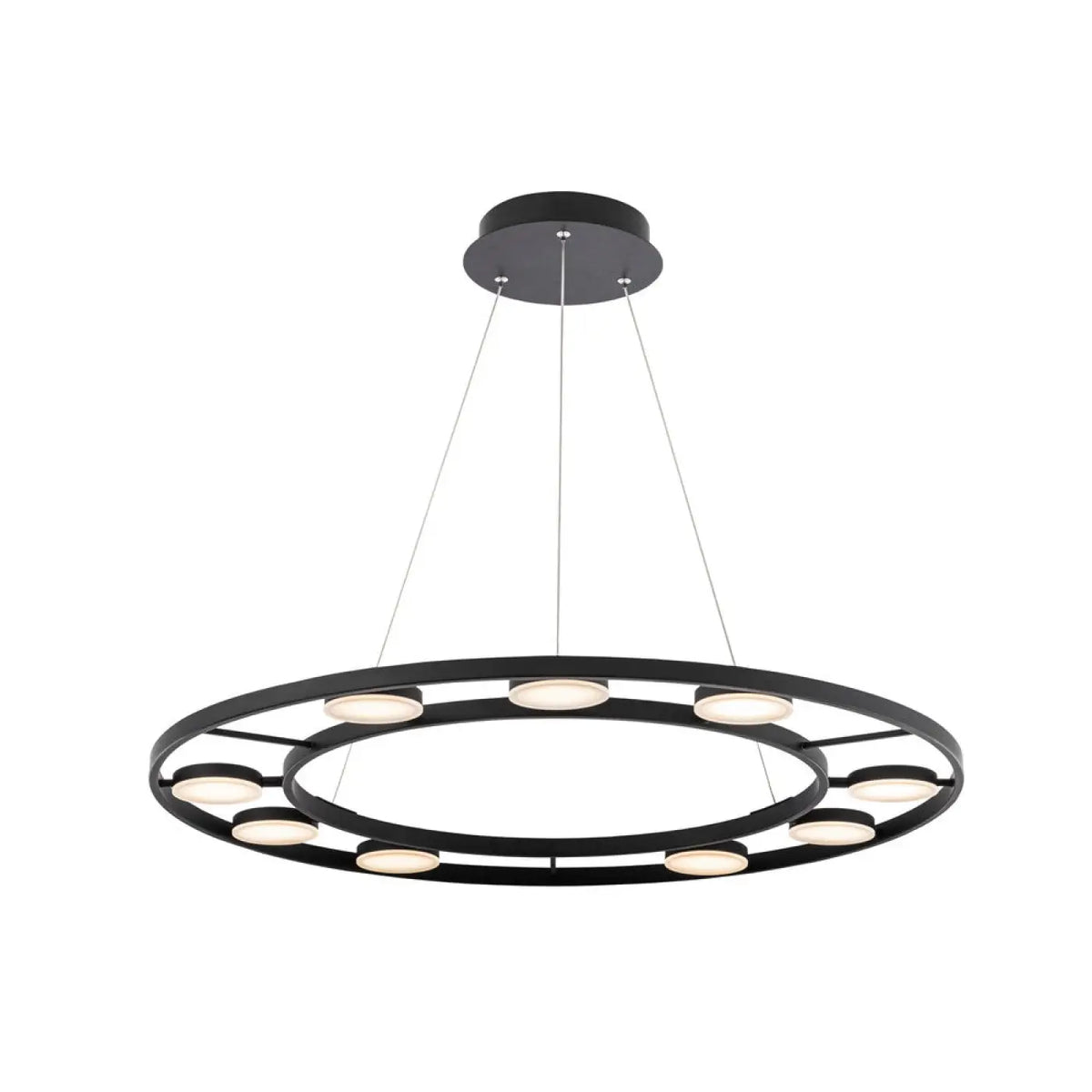 Suspension LED anneau noir à spots orientables, blanc chaud