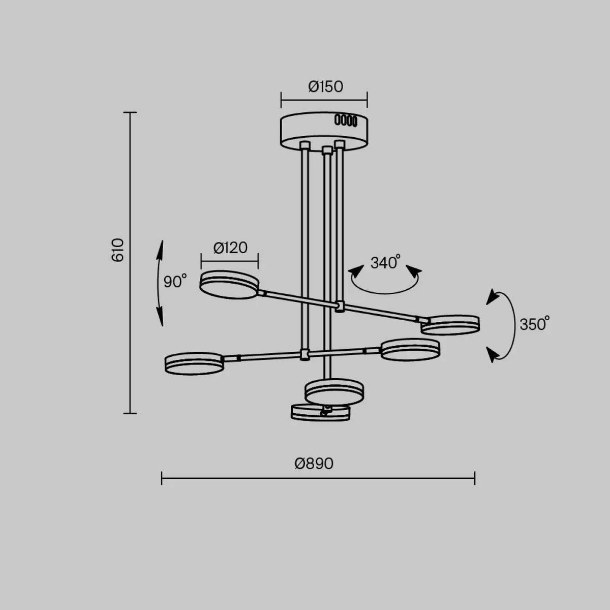 Suspension LED à bras articulés en métal noir, 89 cm d'envergure