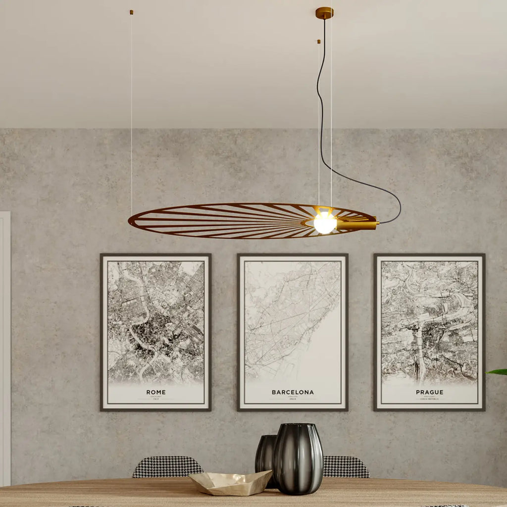Grande suspension feuille en acier ajouré, motif floral, E27