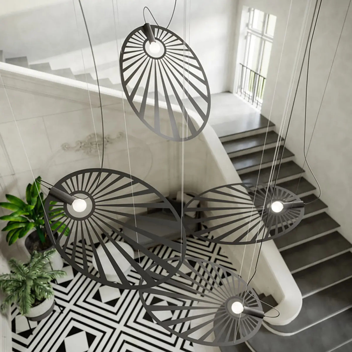 Grande suspension feuille en acier ajouré, motif floral, E27