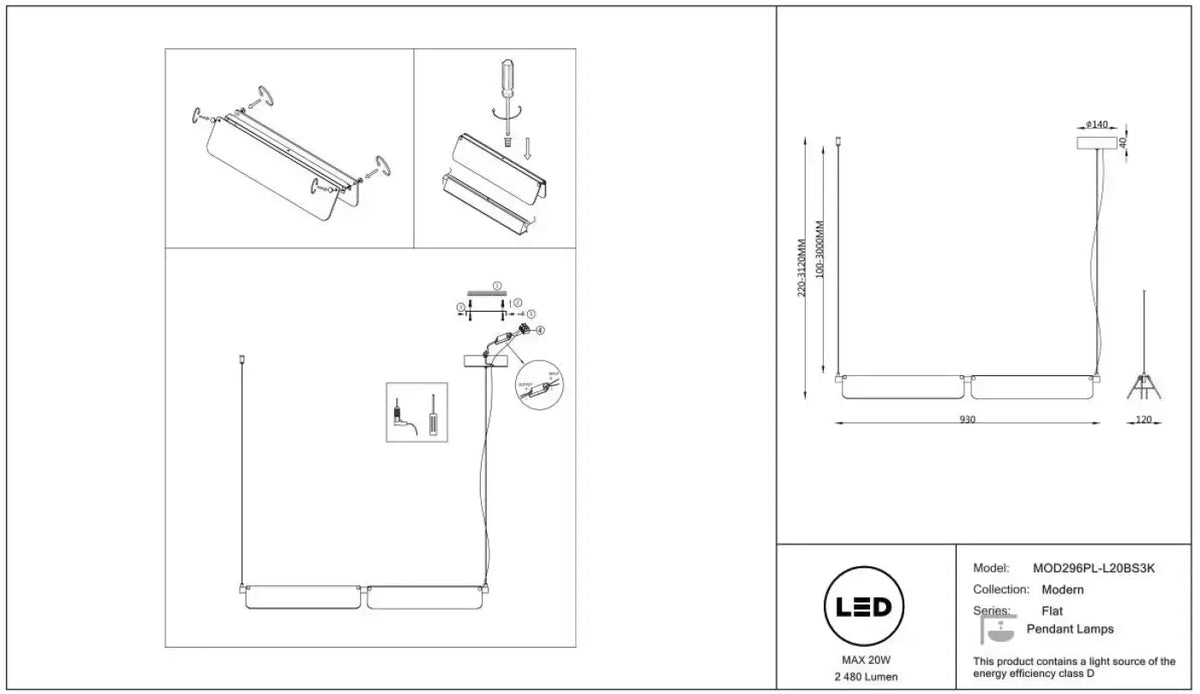 Suspension LED linéaire en verre teinté ambré ou fumé, 93 cm