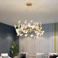 Suspension florale : cercle doré et pétales blancs, six tailles