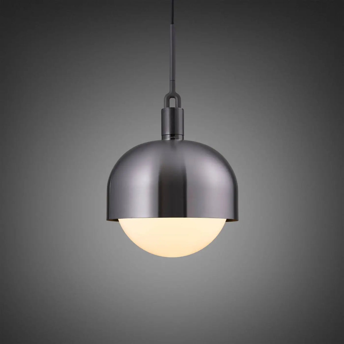 Suspension abat-jour métal, globe de verre fumé ou opale, gris