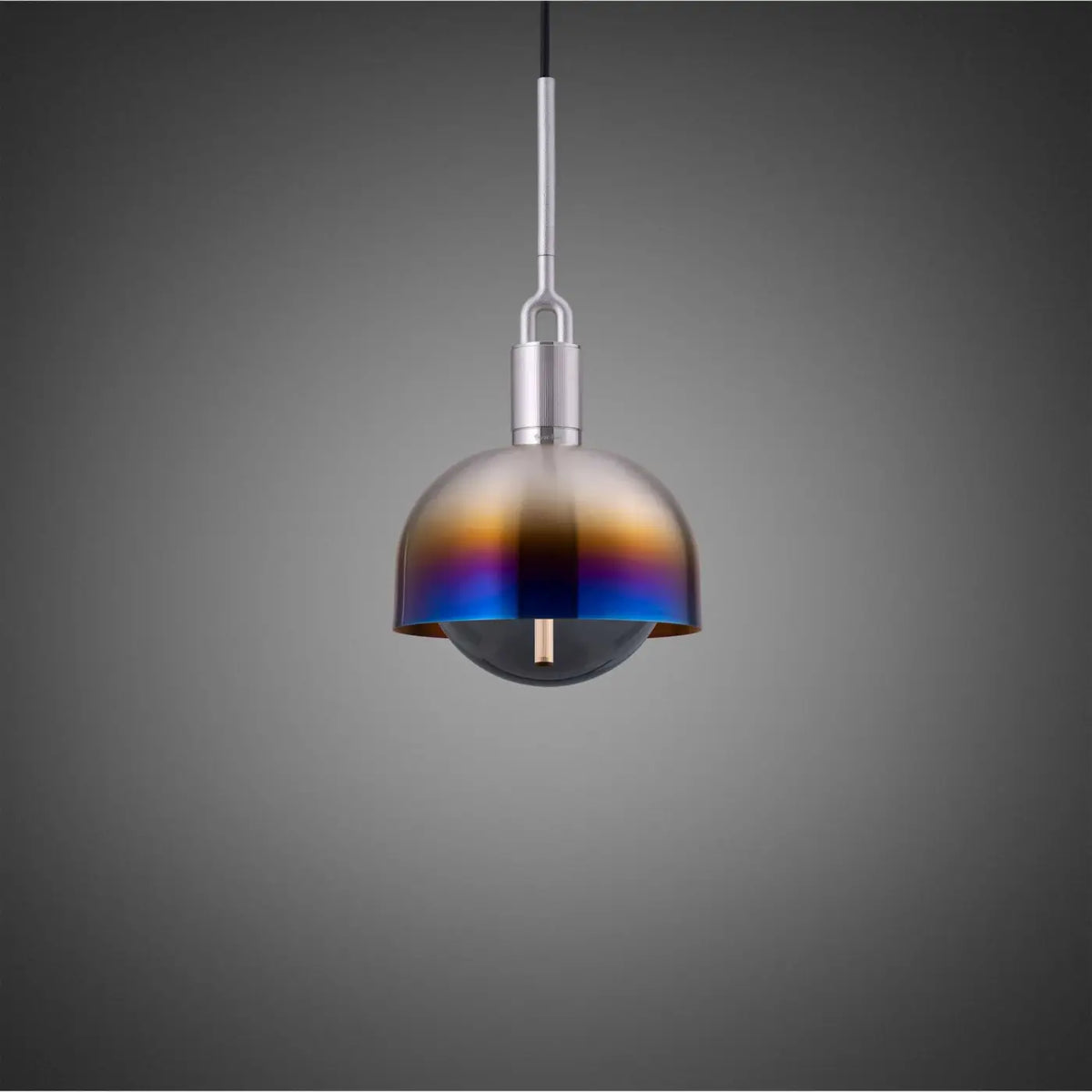 Suspension abat-jour métal, globe de verre fumé ou opale, multicolore