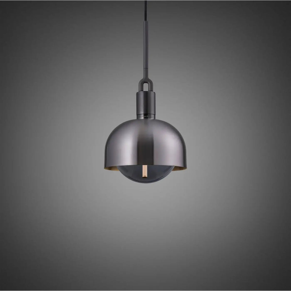 Suspension abat-jour métal, globe de verre fumé ou opale, gris