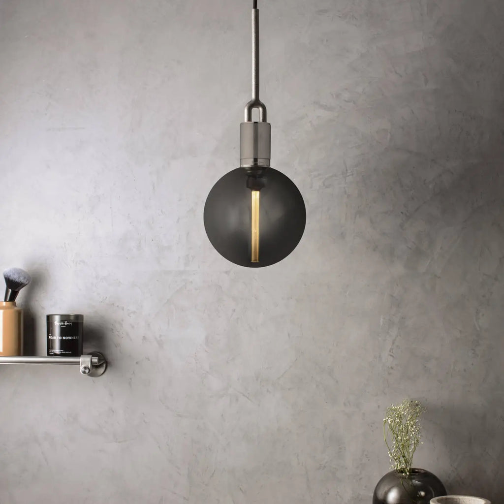 Suspension globe en verre soufflé fumé ou opale, câble 300 cm