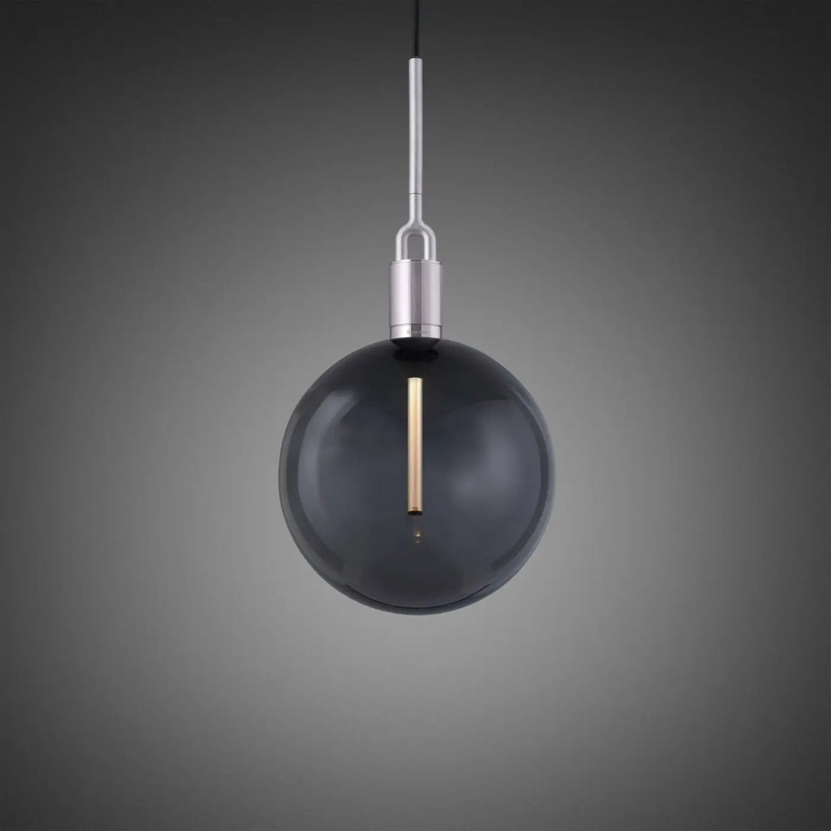 Suspension globe en verre soufflé fumé ou opale, câble 300 cm, argenté
