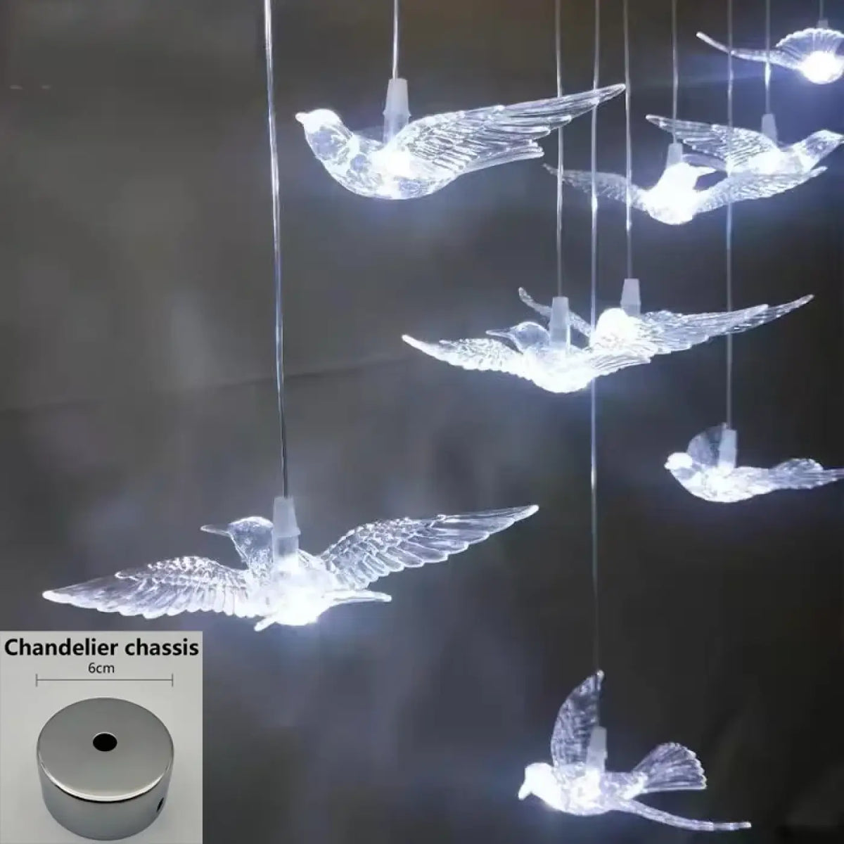 Suspension oiseaux en vol, silhouettes claires et lumineuses