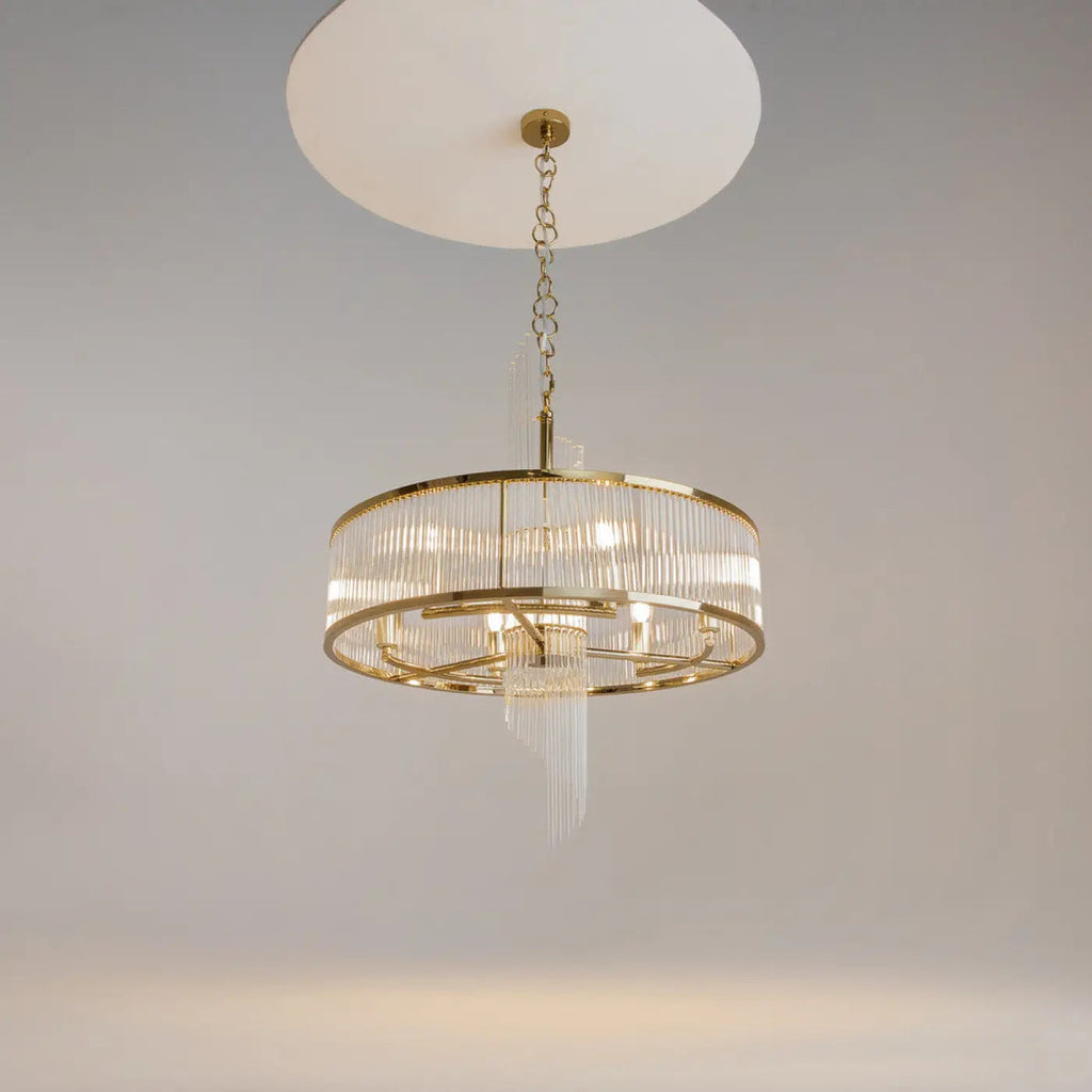Lustre à cadres géométriques dorés, six lumières E14