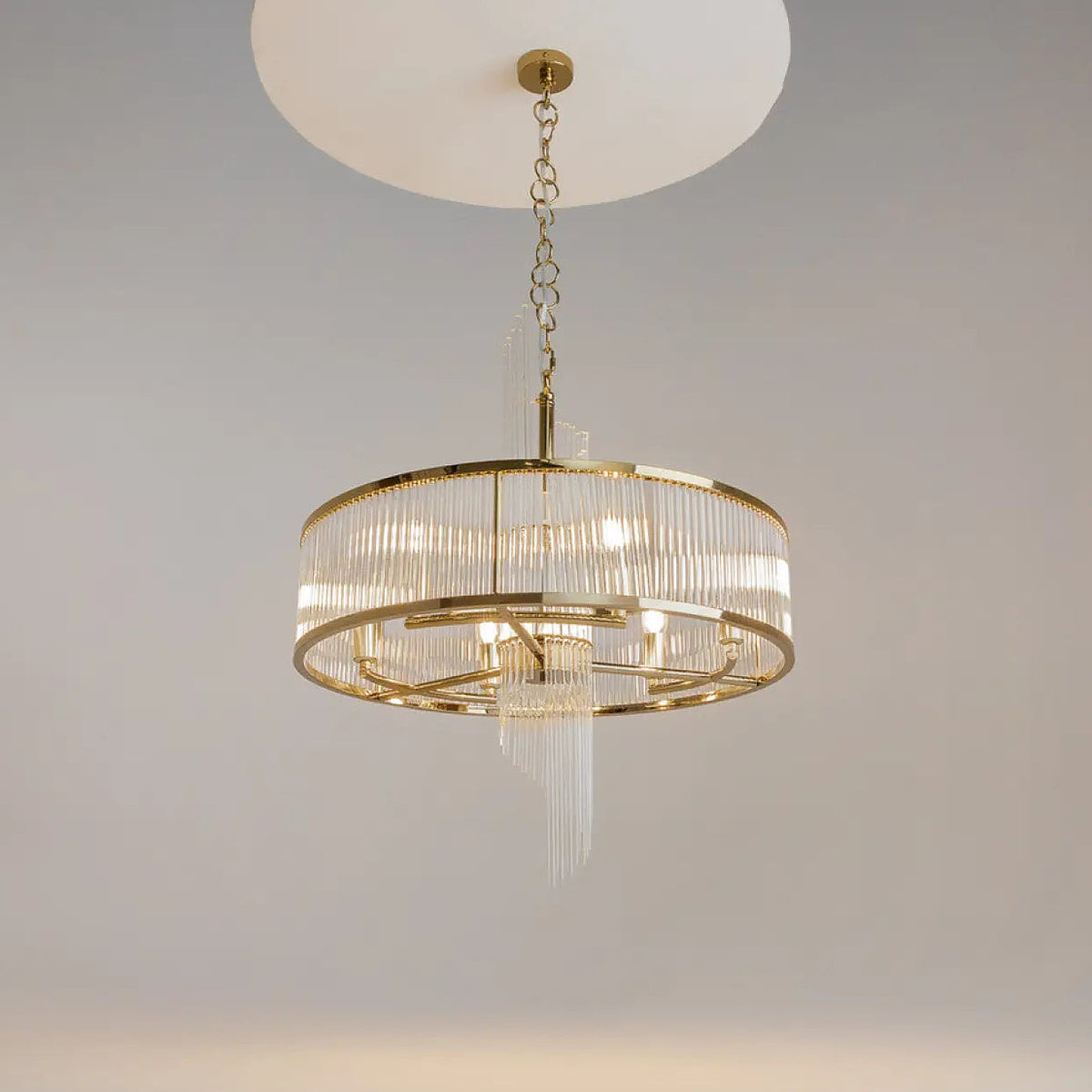 Lustre à cadres géométriques dorés, six lumières E14