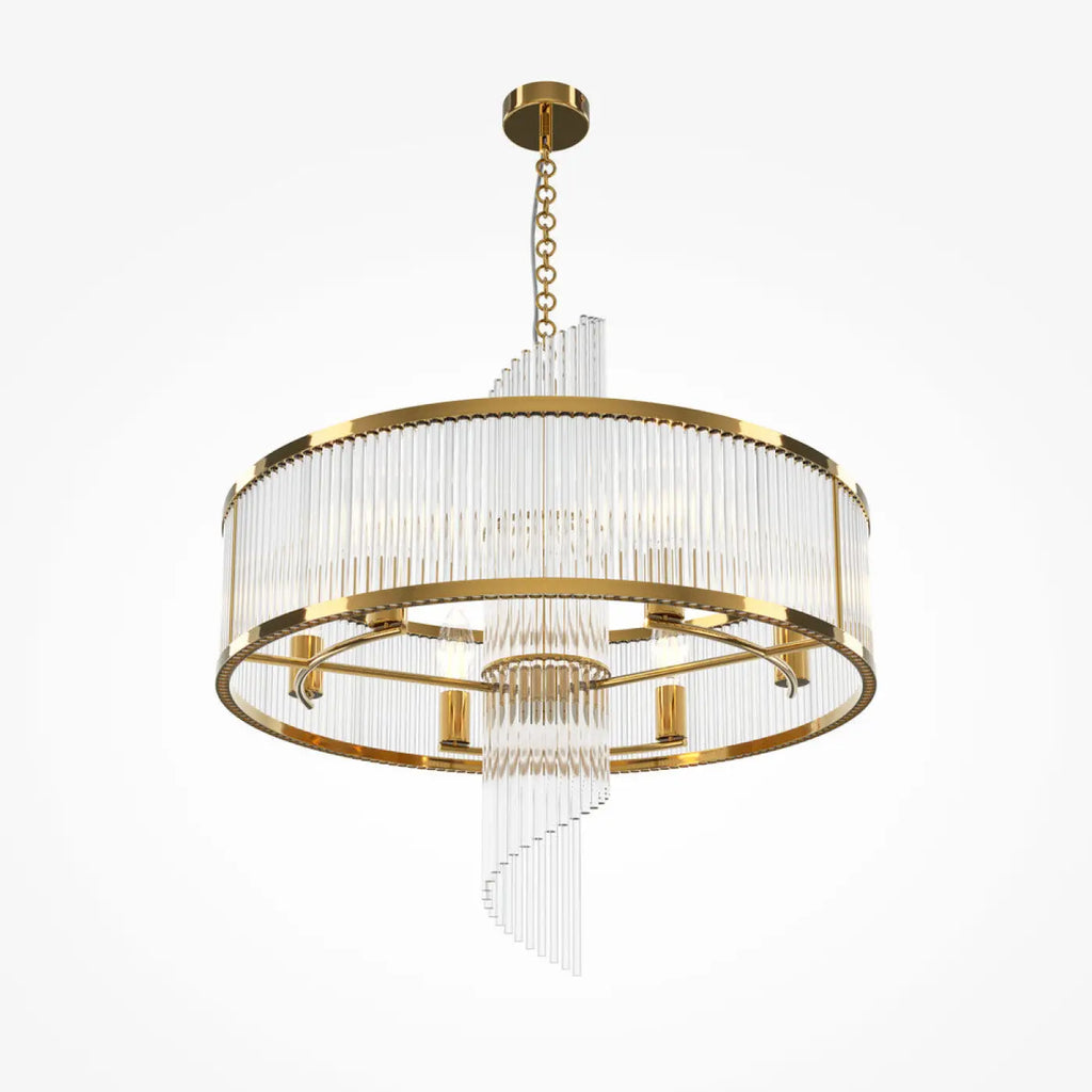 Lustre à cadres géométriques dorés, six lumières E14