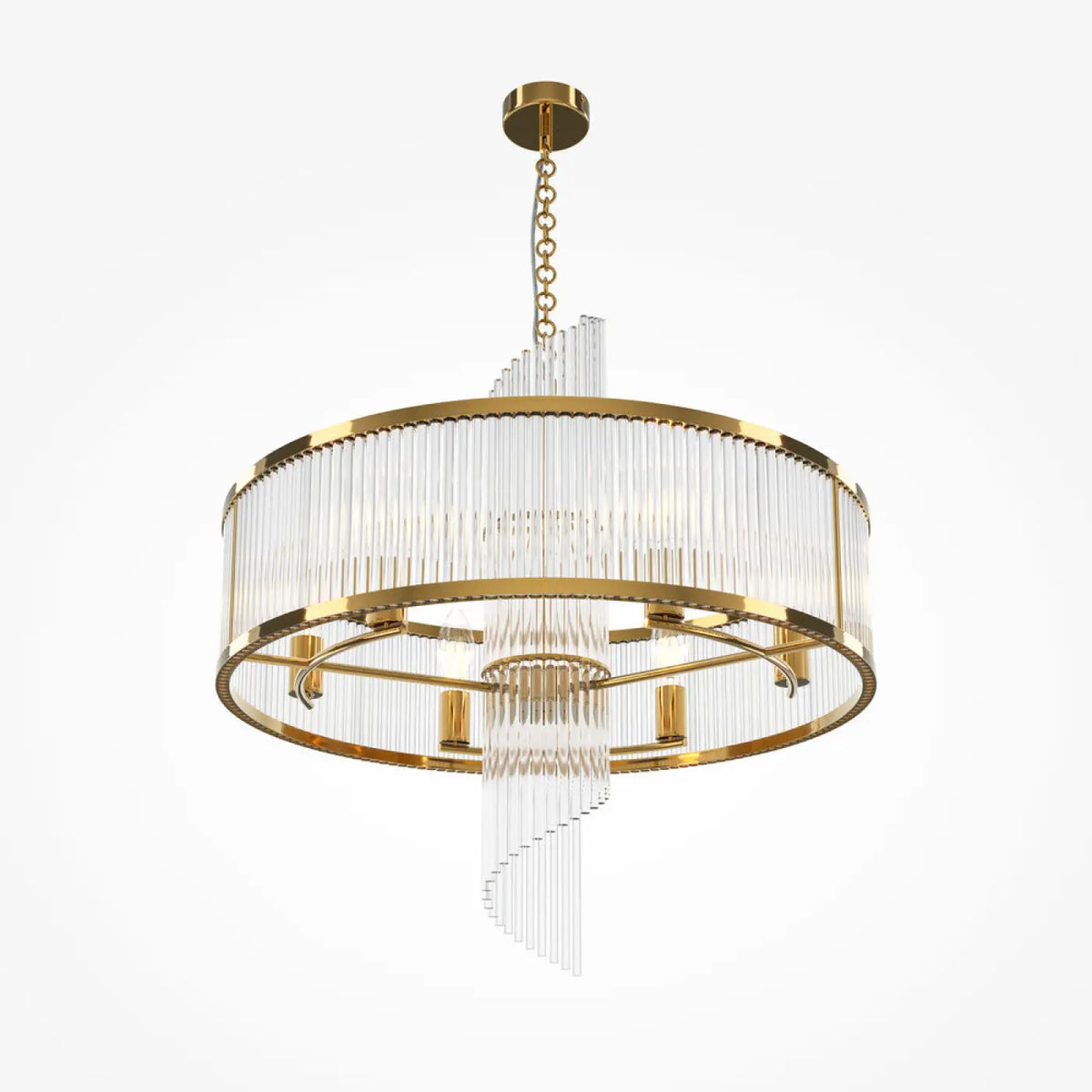 Lustre à cadres géométriques dorés, six lumières E14