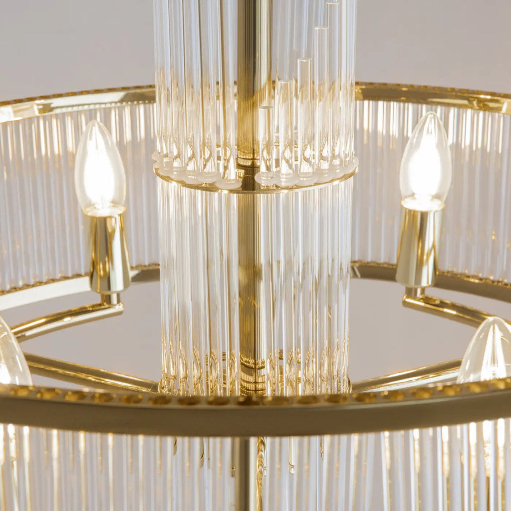 Lustre à cadres géométriques dorés, six lumières E14