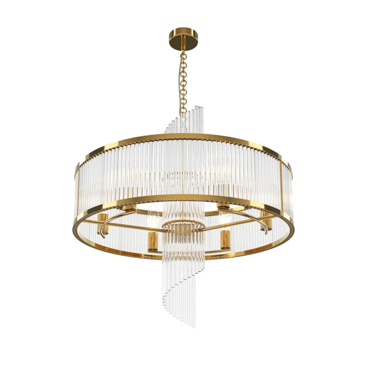 Lustre à cadres géométriques dorés, six lumières E14