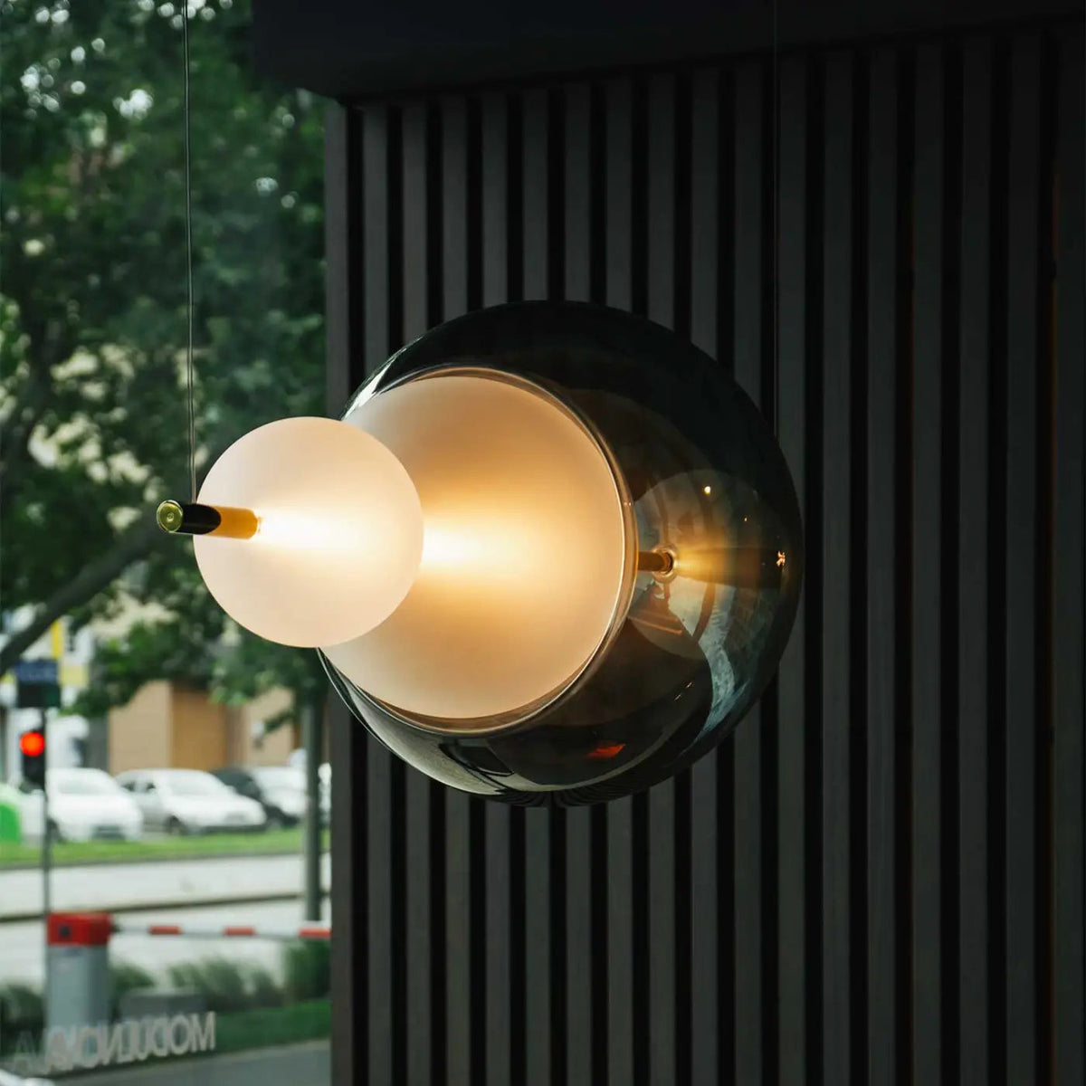 Suspension en sphères de verre sablé, 45 cm, LED 3000 K
