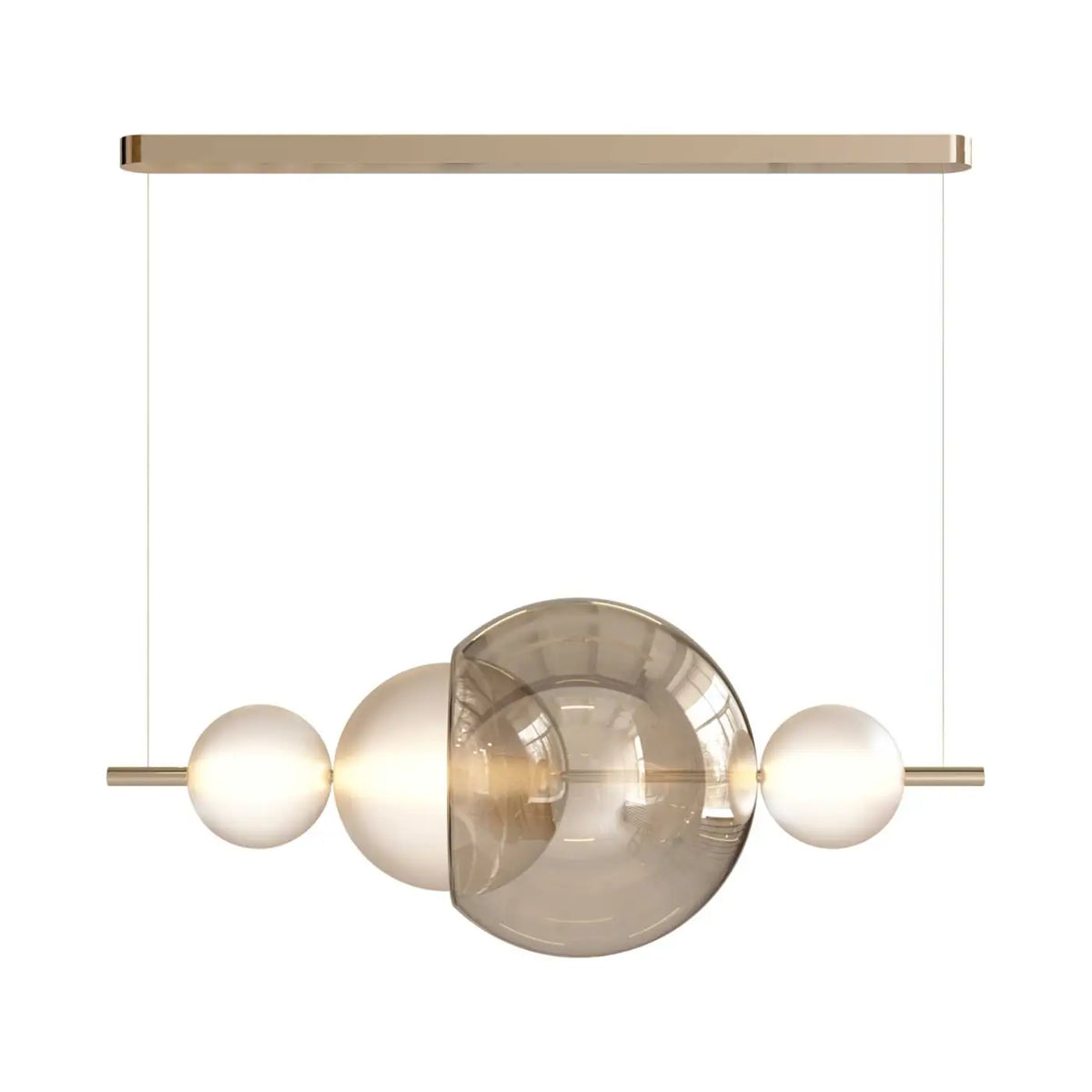 Suspension en sphères de verre sablé, 45 cm, LED 3000 K, doré