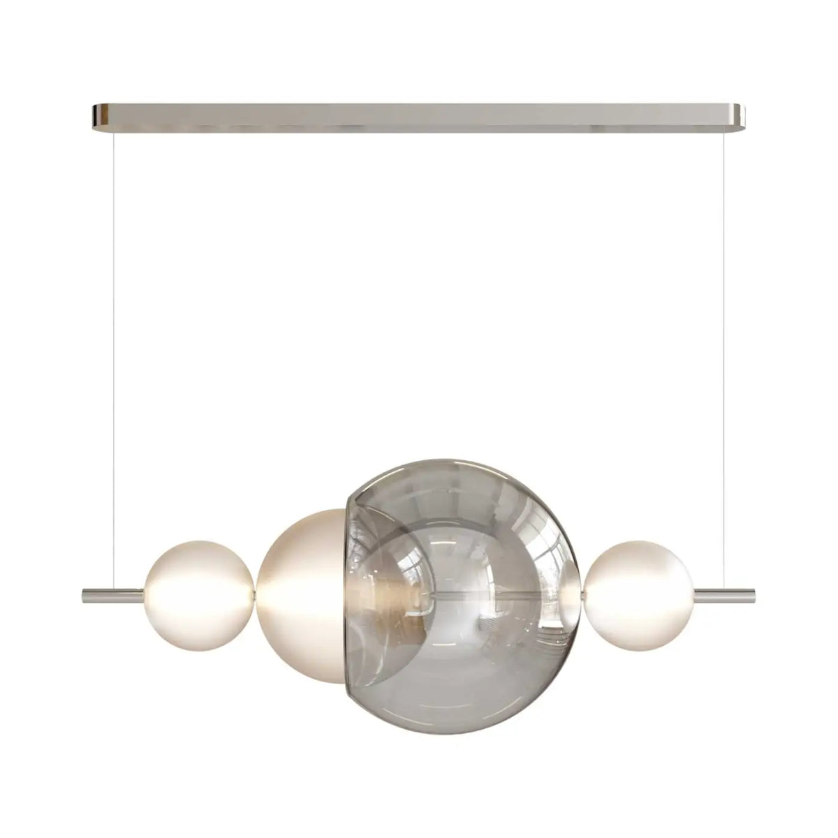 Suspension en sphères de verre sablé, 45 cm, LED 3000 K, argenté