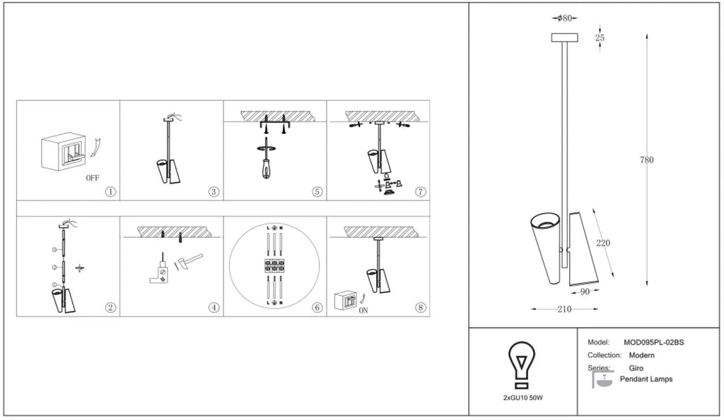 Suspension à deux spots orientables, finition laiton, 21 cm