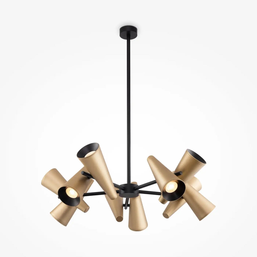 Suspension couronne à dix spots orientables, acier doré, 69 cm