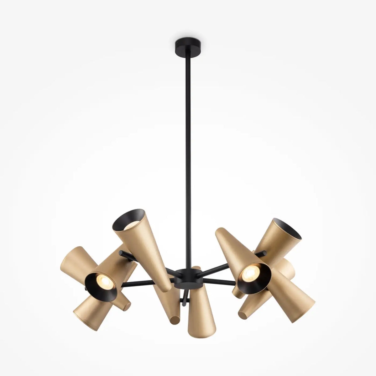 Suspension couronne à dix spots orientables, acier doré, 69 cm