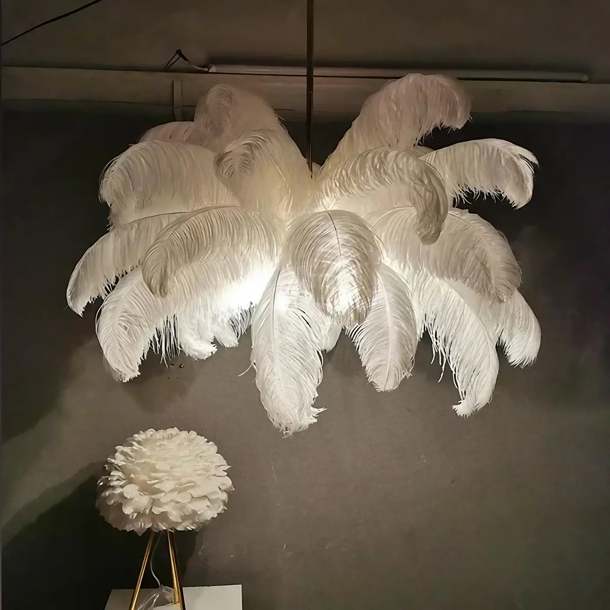 Suspension palmier lumineux, blanche, rose ou bleue, trois tailles, blanc