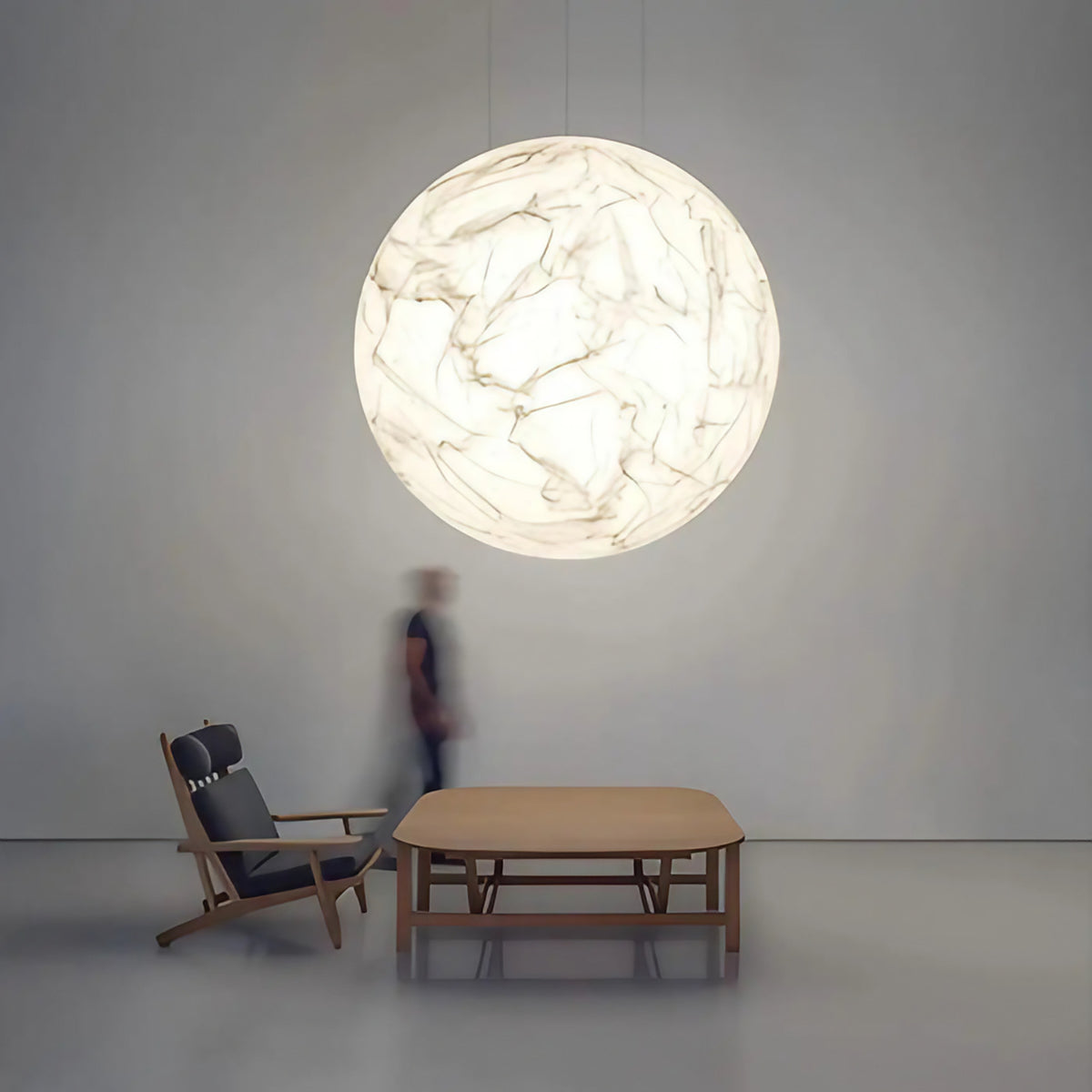 Suspension globe effet marbre blanc, tailles S, M et L