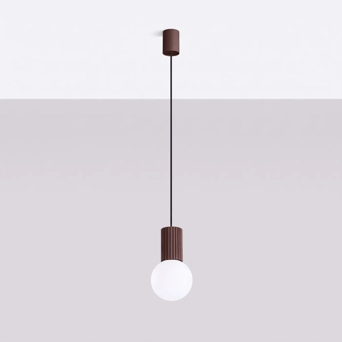 Petite suspension globe en verre opalin, col cannelé, 16 coloris, marron