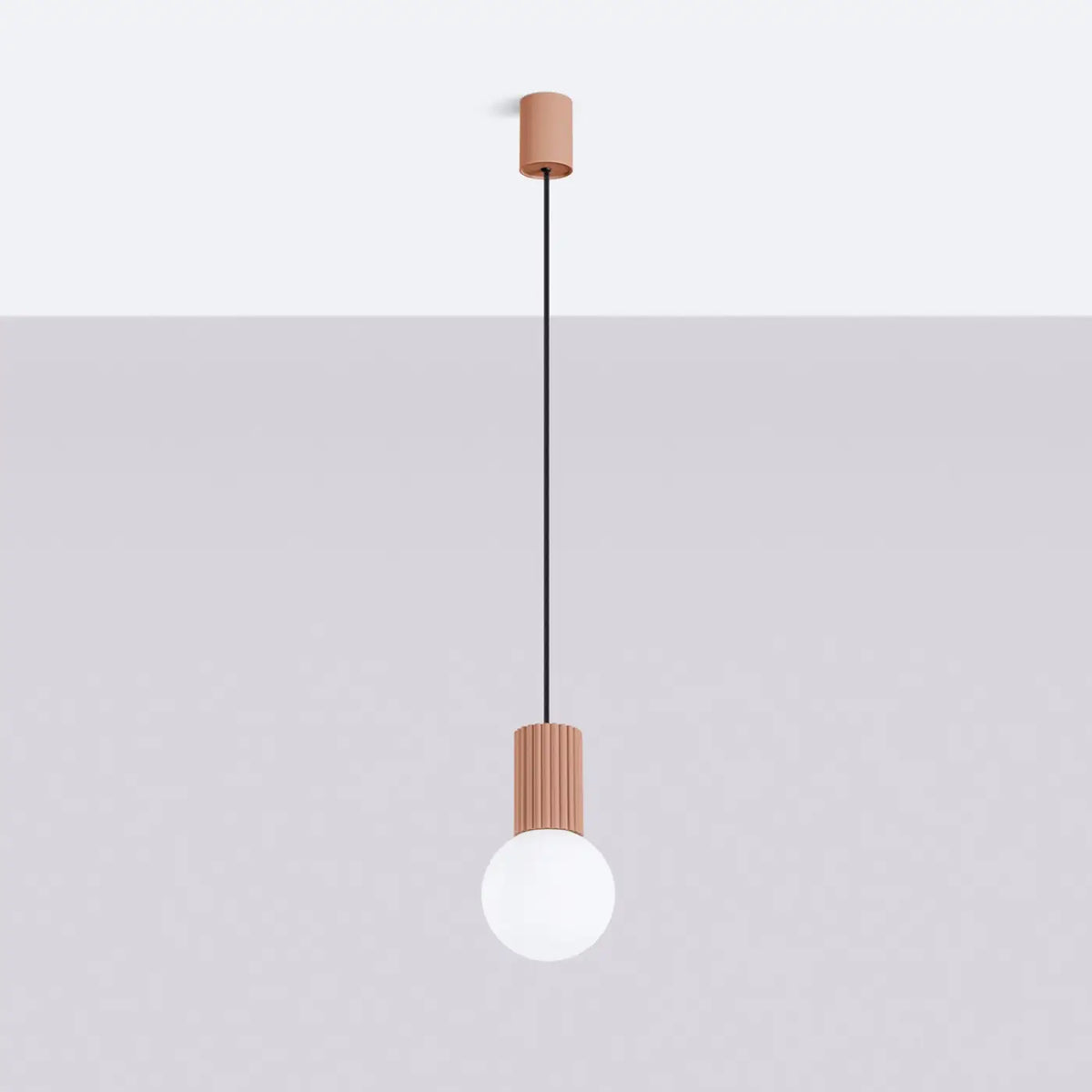 Petite suspension globe en verre opalin, col cannelé, 16 coloris, moka