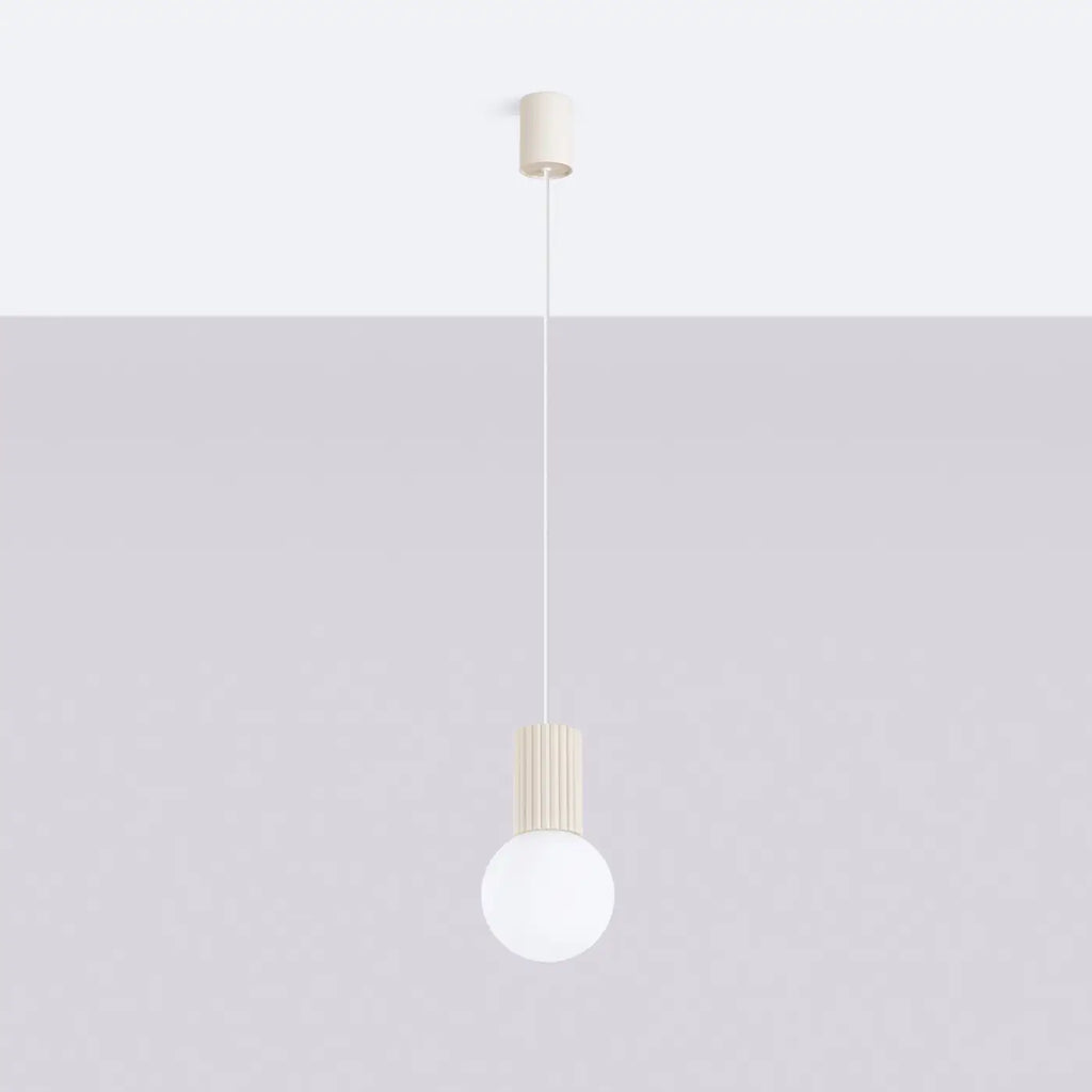 Petite suspension globe en verre opalin, col cannelé, 16 coloris, beige