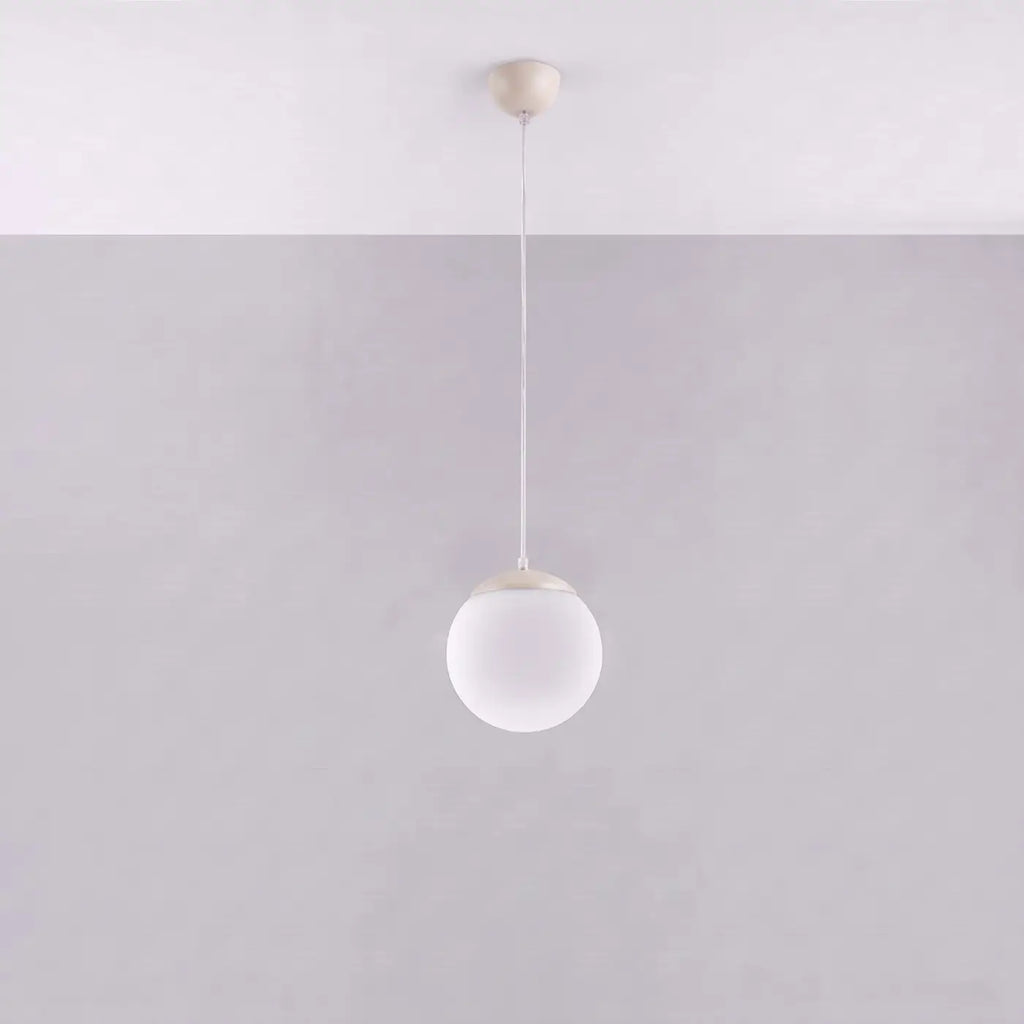 Suspension globe en verre blanc, monture en acier, 20 à 40 cm, beige
