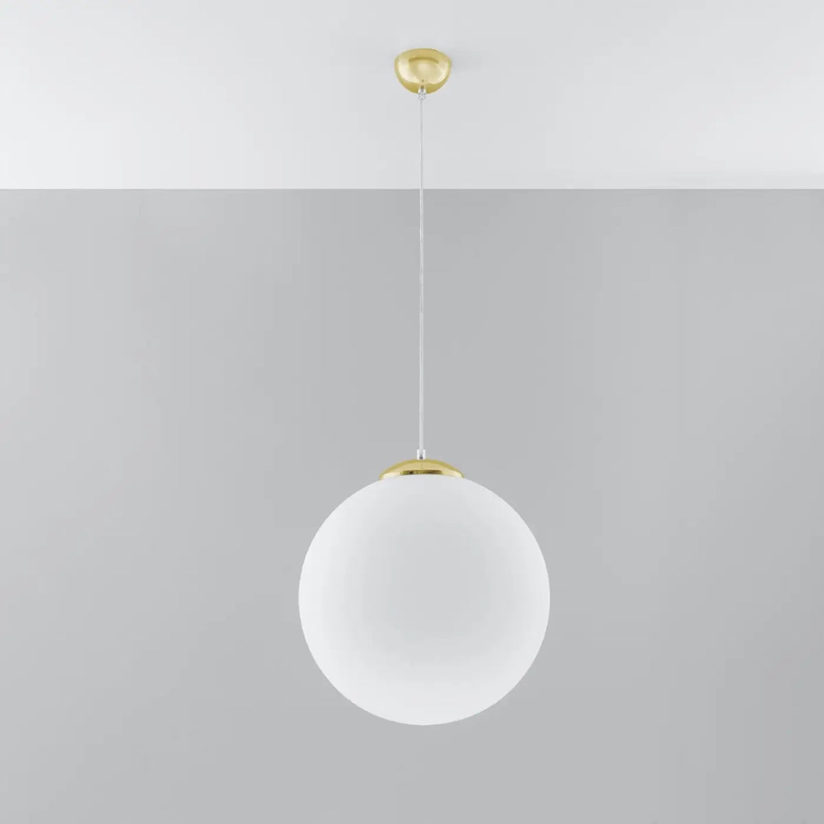 Suspension globe en verre blanc, monture en acier, 20 à 40 cm, doré/blanc