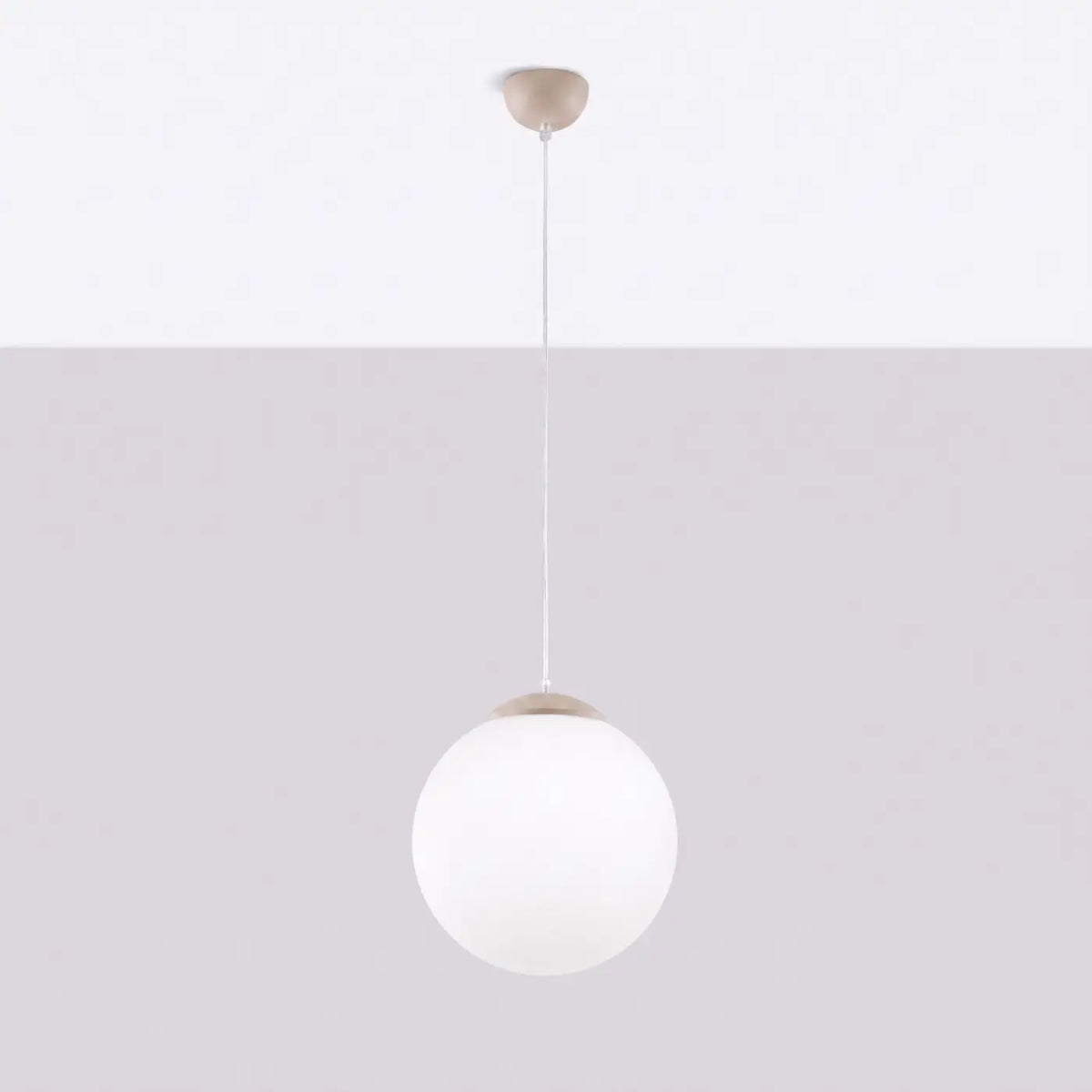 Suspension globe en verre blanc, monture en acier, 20 à 40 cm, taupe