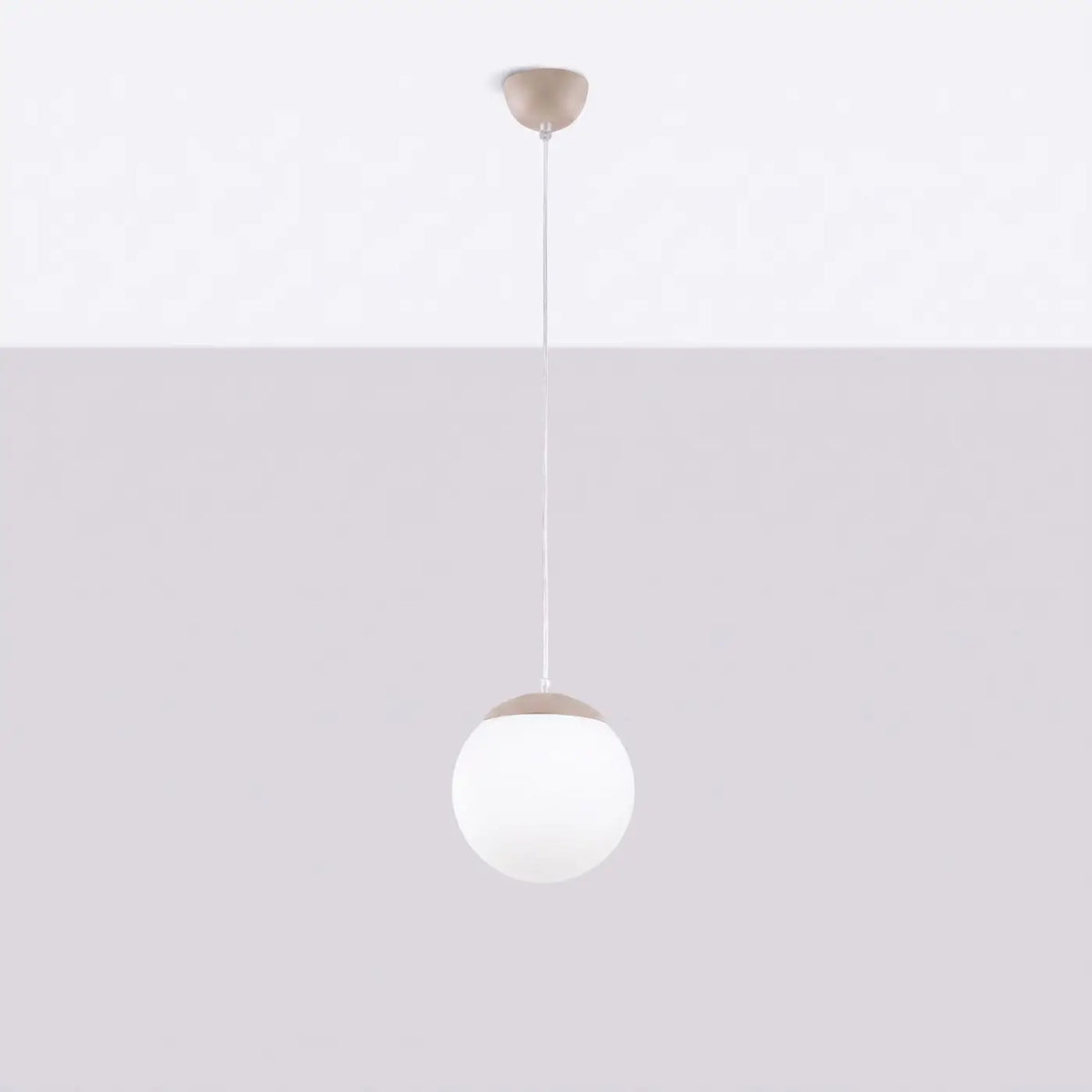 Suspension globe en verre blanc, monture en acier, 20 à 40 cm, taupe