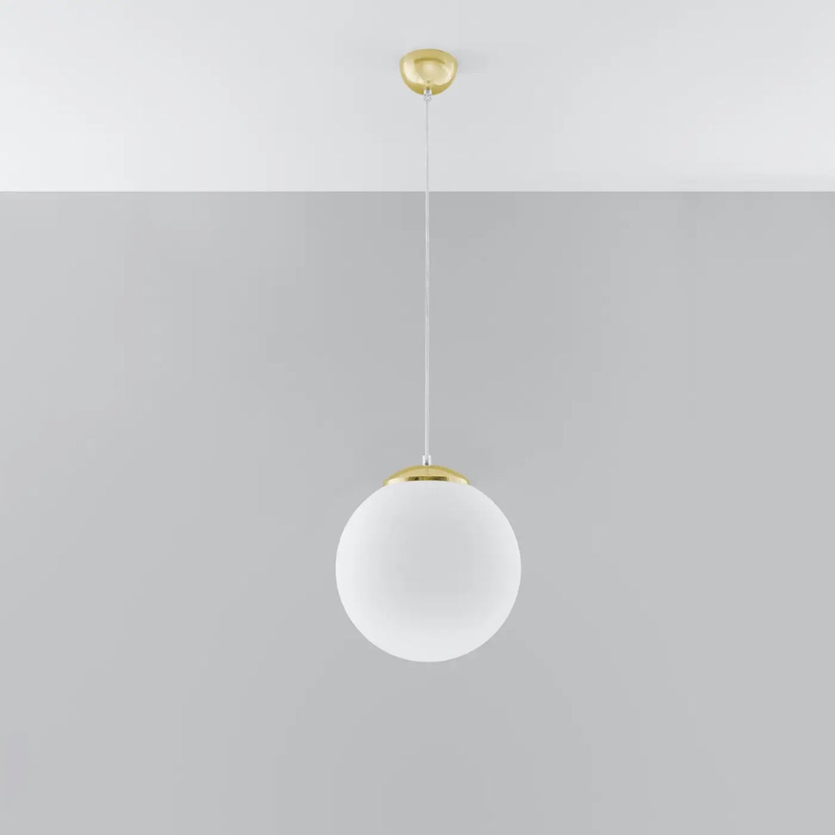 Suspension globe en verre blanc, monture en acier, 20 à 40 cm, doré/blanc