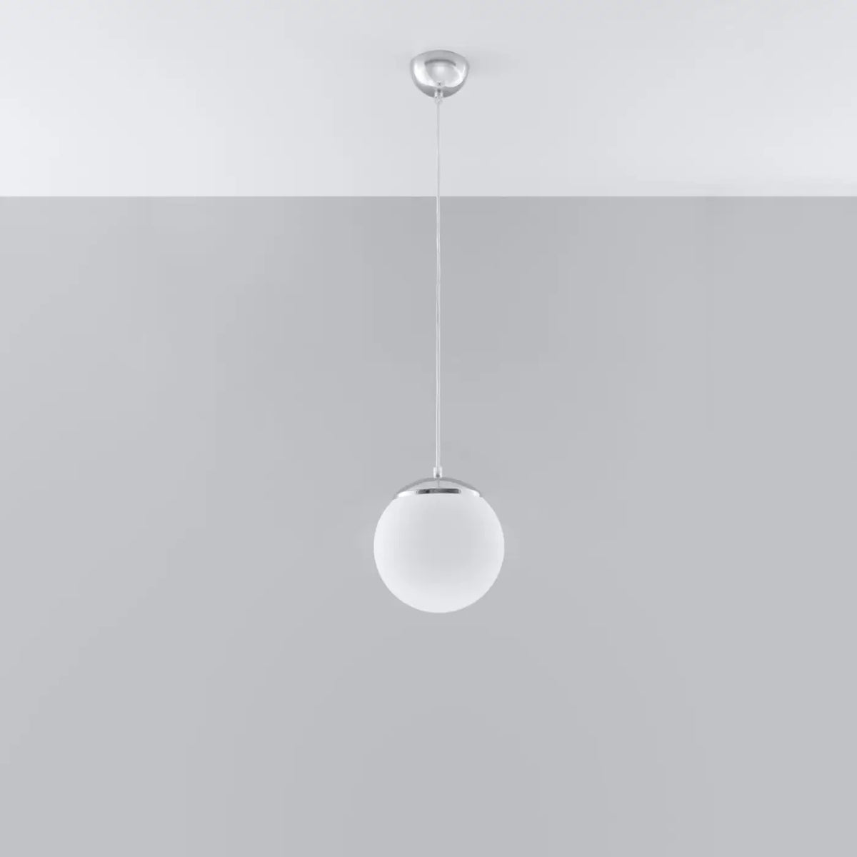 Suspension globe en verre blanc, monture en acier, 20 à 40 cm, blanc/chromé