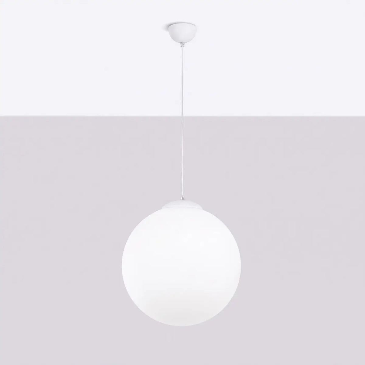 Suspension globe en verre blanc, monture en acier, 20 à 40 cm, blanc