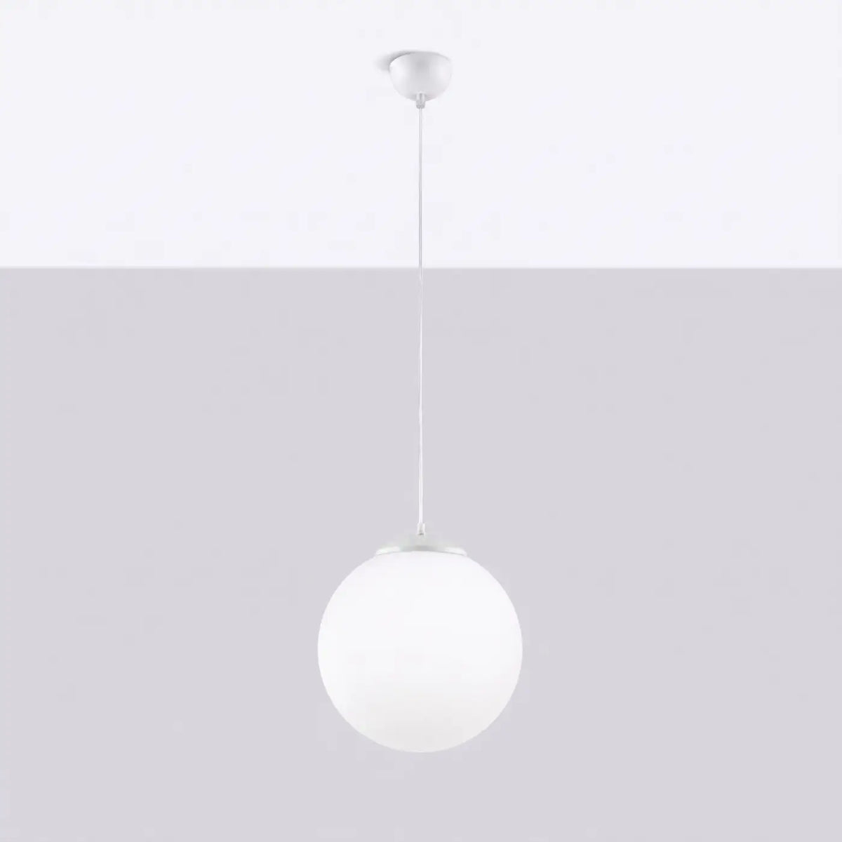Suspension globe en verre blanc, monture en acier, 20 à 40 cm, blanc