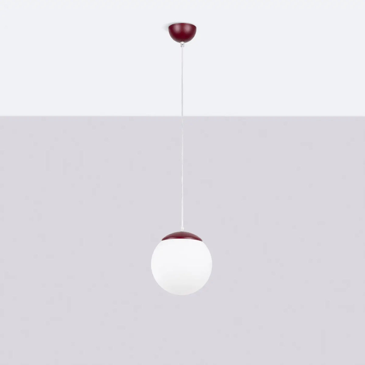 Suspension globe en verre blanc, monture en acier, 20 à 40 cm, bordeaux