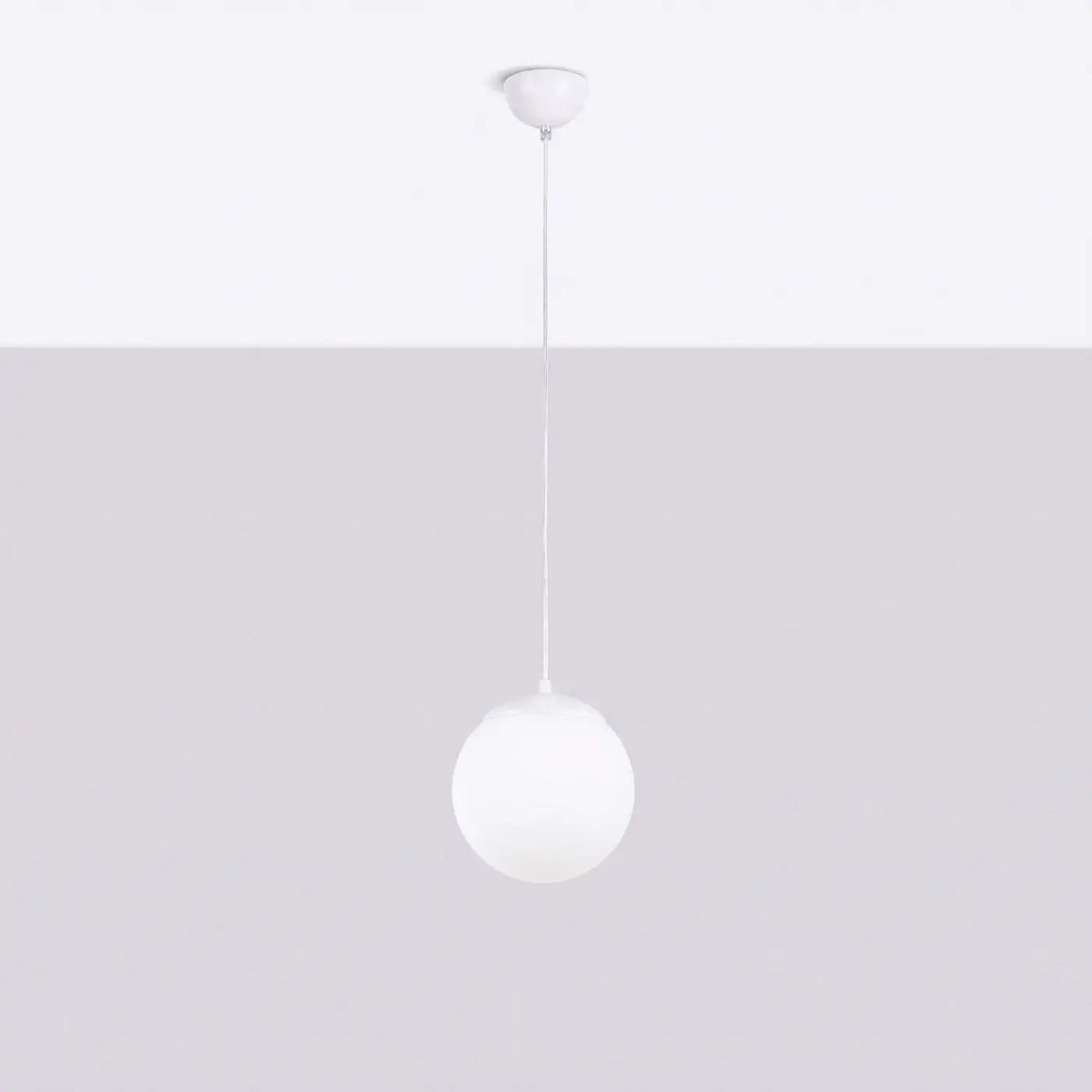 Suspension globe en verre blanc, monture en acier, 20 à 40 cm, blanc