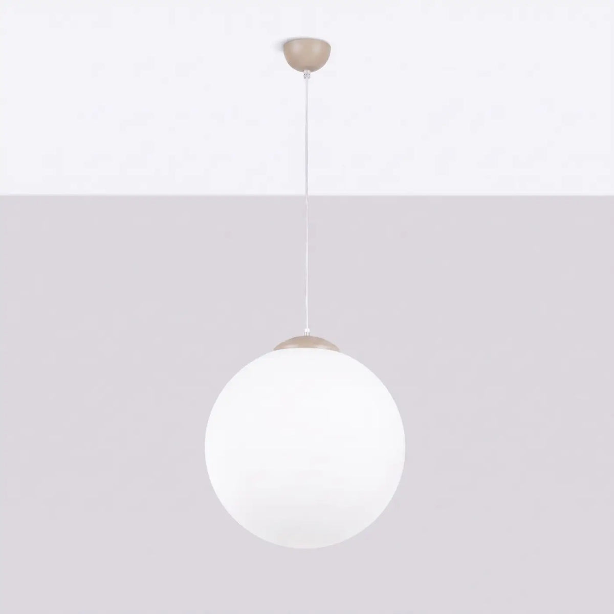 Suspension globe en verre blanc, monture en acier, 20 à 40 cm, taupe