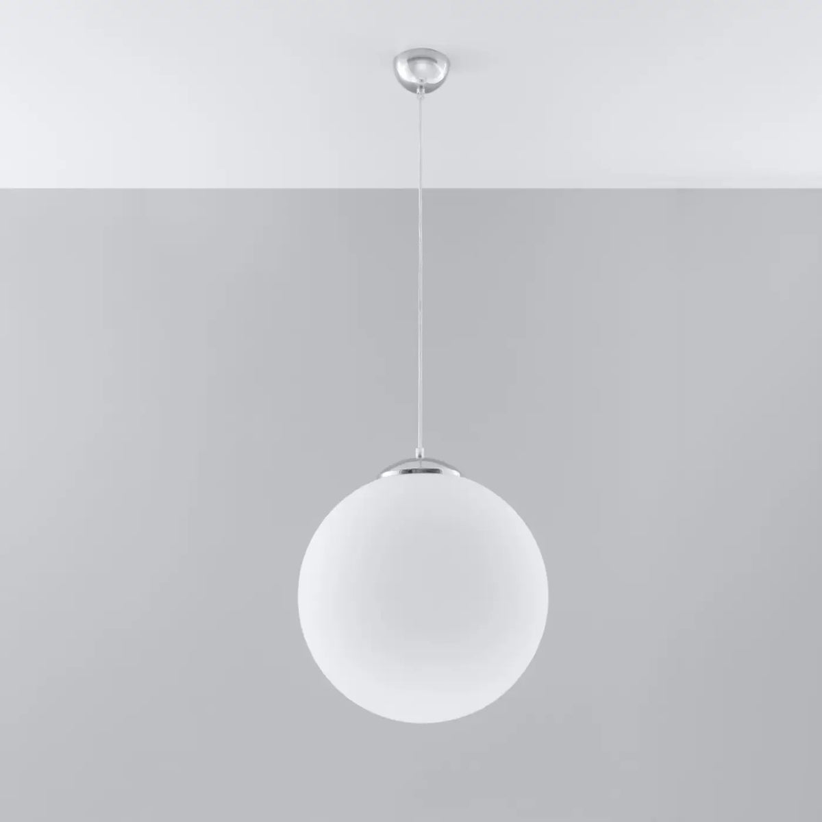 Suspension globe en verre blanc, monture en acier, 20 à 40 cm, blanc/chromé