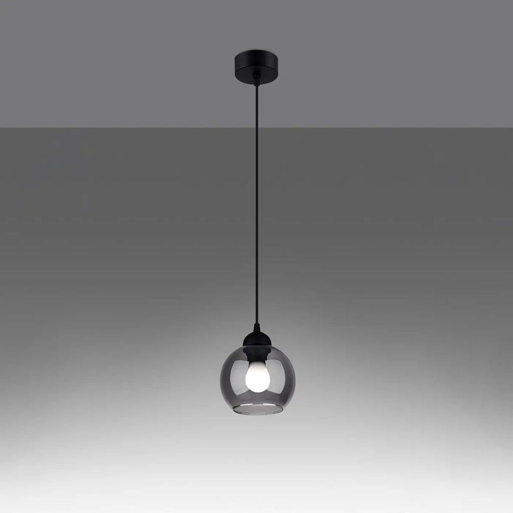 Suspension globe en verre fumé sur acier noir mat, 1 ou 3 lumières