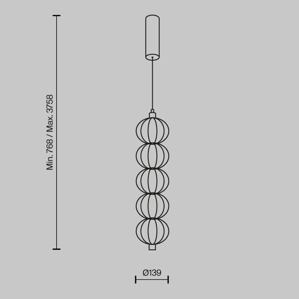 Suspension LED tube vertical dans une cage dorée, 58 cm