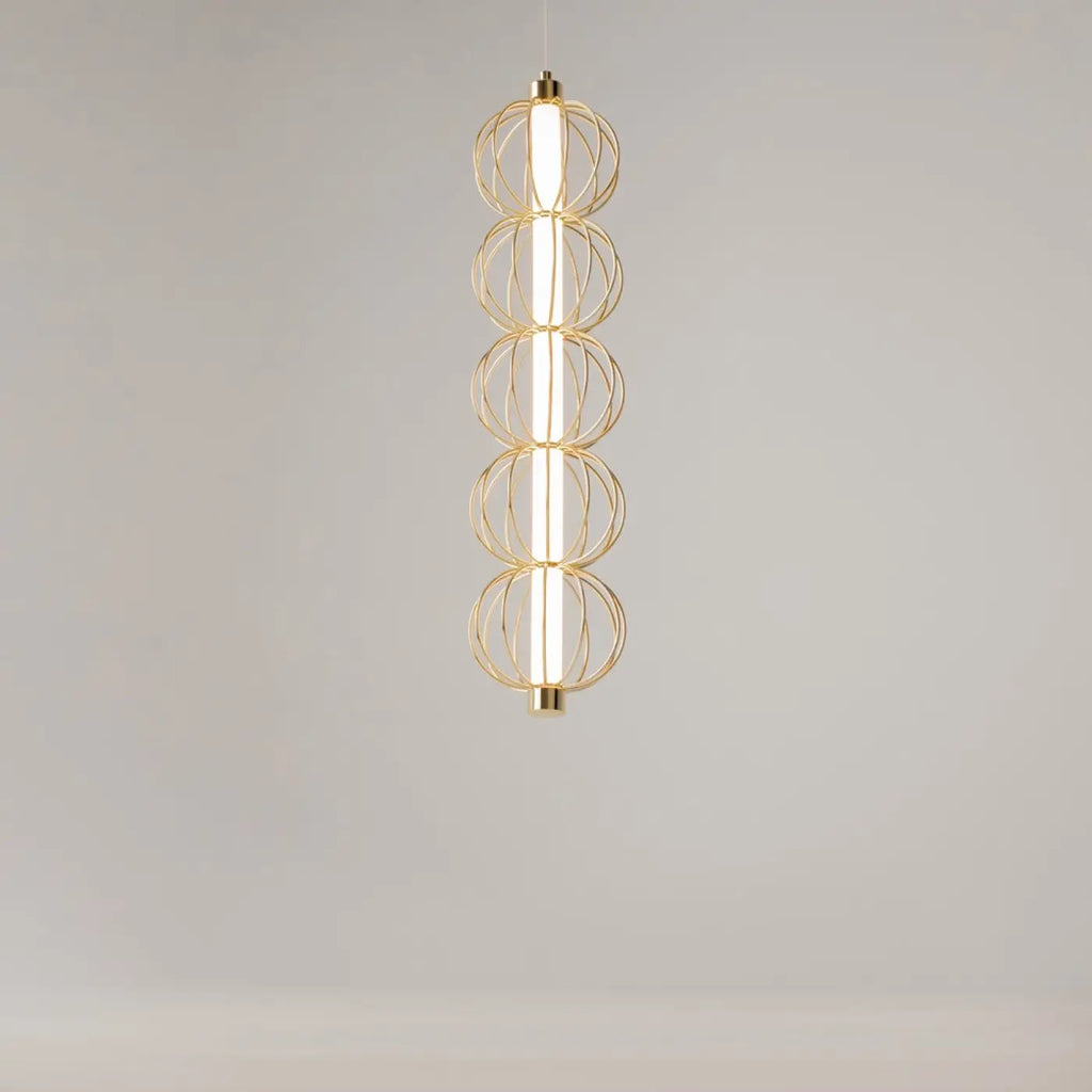 Suspension LED tube vertical dans une cage dorée, 58 cm