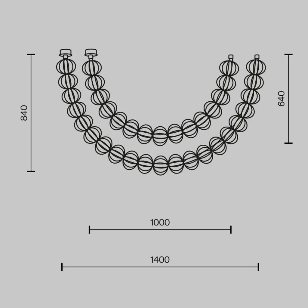 Grande suspension LED en cage d'acier doré, 154 cm de long