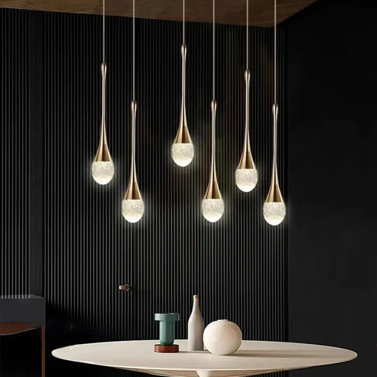 Suspension goutte dorée, une, deux ou trois lampes