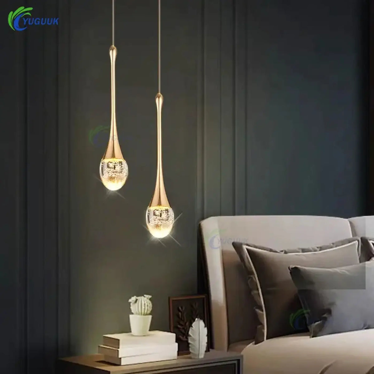 Suspension goutte dorée, une, deux ou trois lampes